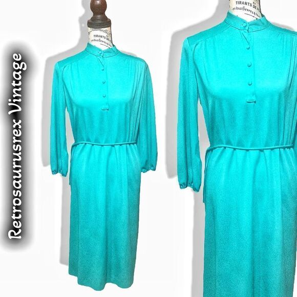 VINTAGE 1960’s Funky Mod Green Secretary Shift Dress Size Large - Picture 1 of 6